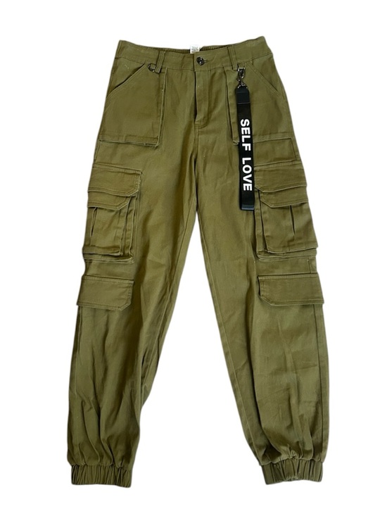 Rue21 Pants - Rue21 Olive Cargo Pants with Black 'SELF LOVE' Strap